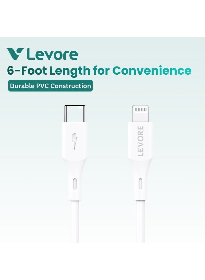 LEVORE 6FT PVC USB C to Lightning Cable White LC4121-WH - Image 1